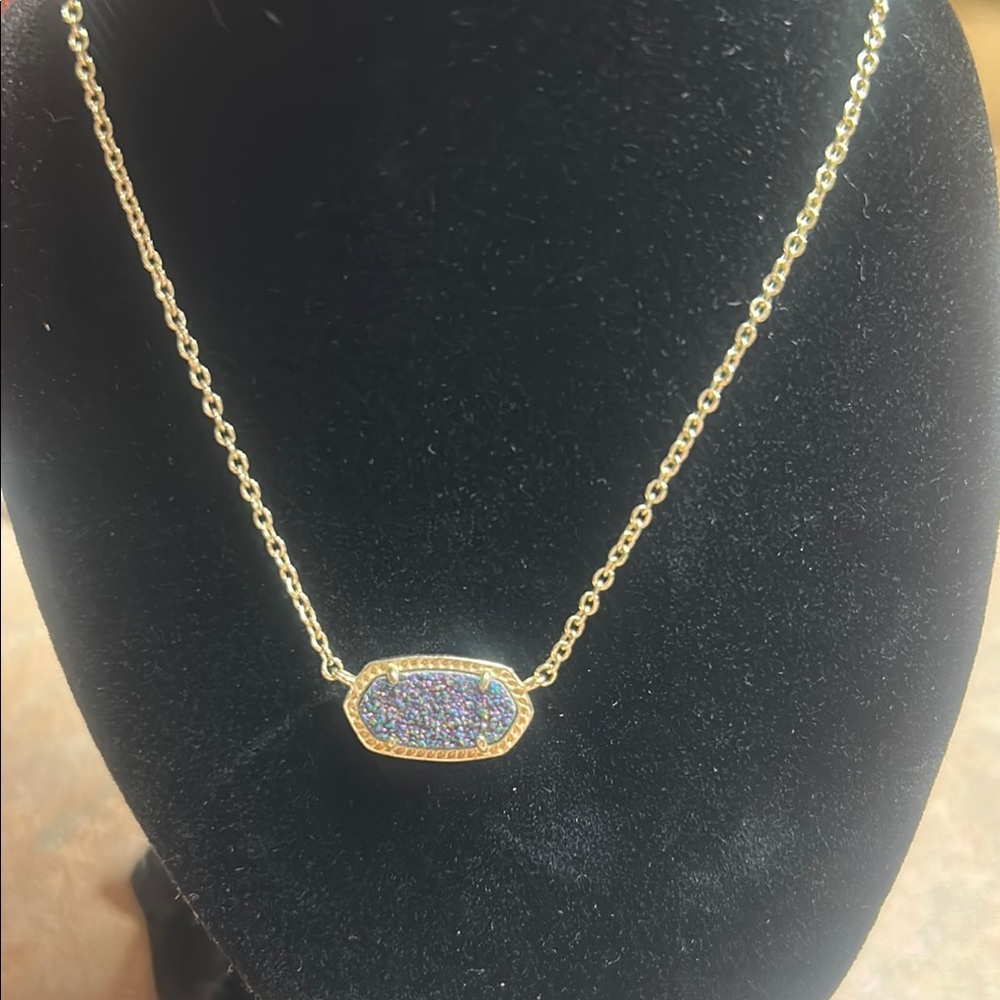 Elisa Gold Short Pendant Necklace in Multi Drusy
